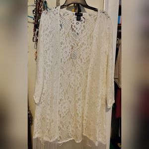 Lace and fringe shrug large ivory/ off white